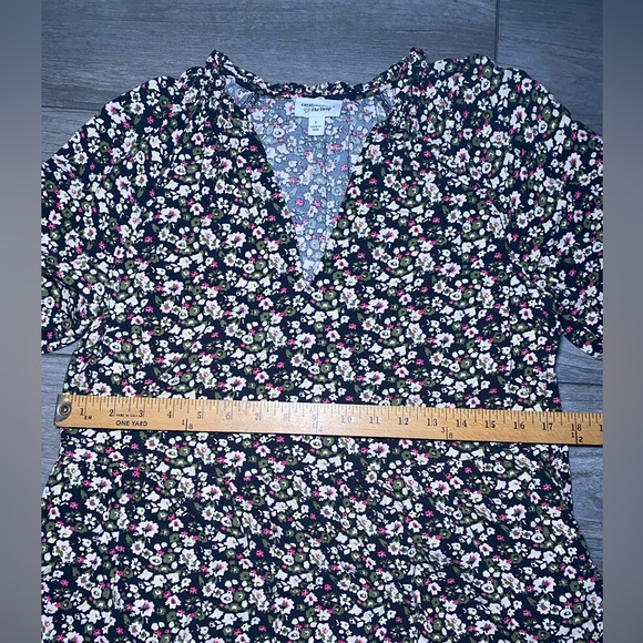 EUC Caralyn Mirand The Drop Ruffle-Neck Tiered Mini Dress, Black Floral Print - Picture 9 of 11